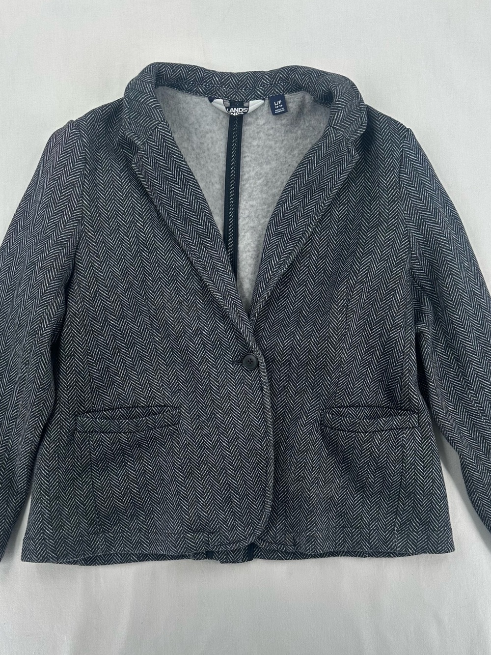 Lands’ End Herringbone Fleece Blazer Jacket L/P 14-16 Preppy Academia